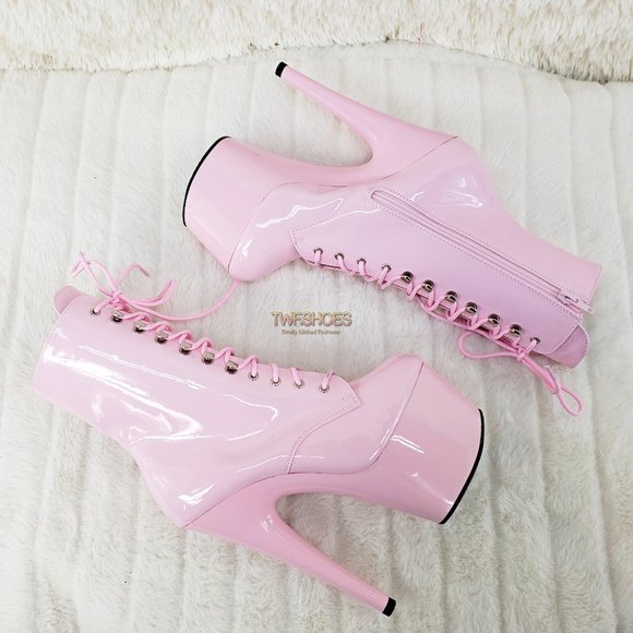 Baby Pink Patent Platform 7" Heel Ankle Boots - Picture 7 of 16
